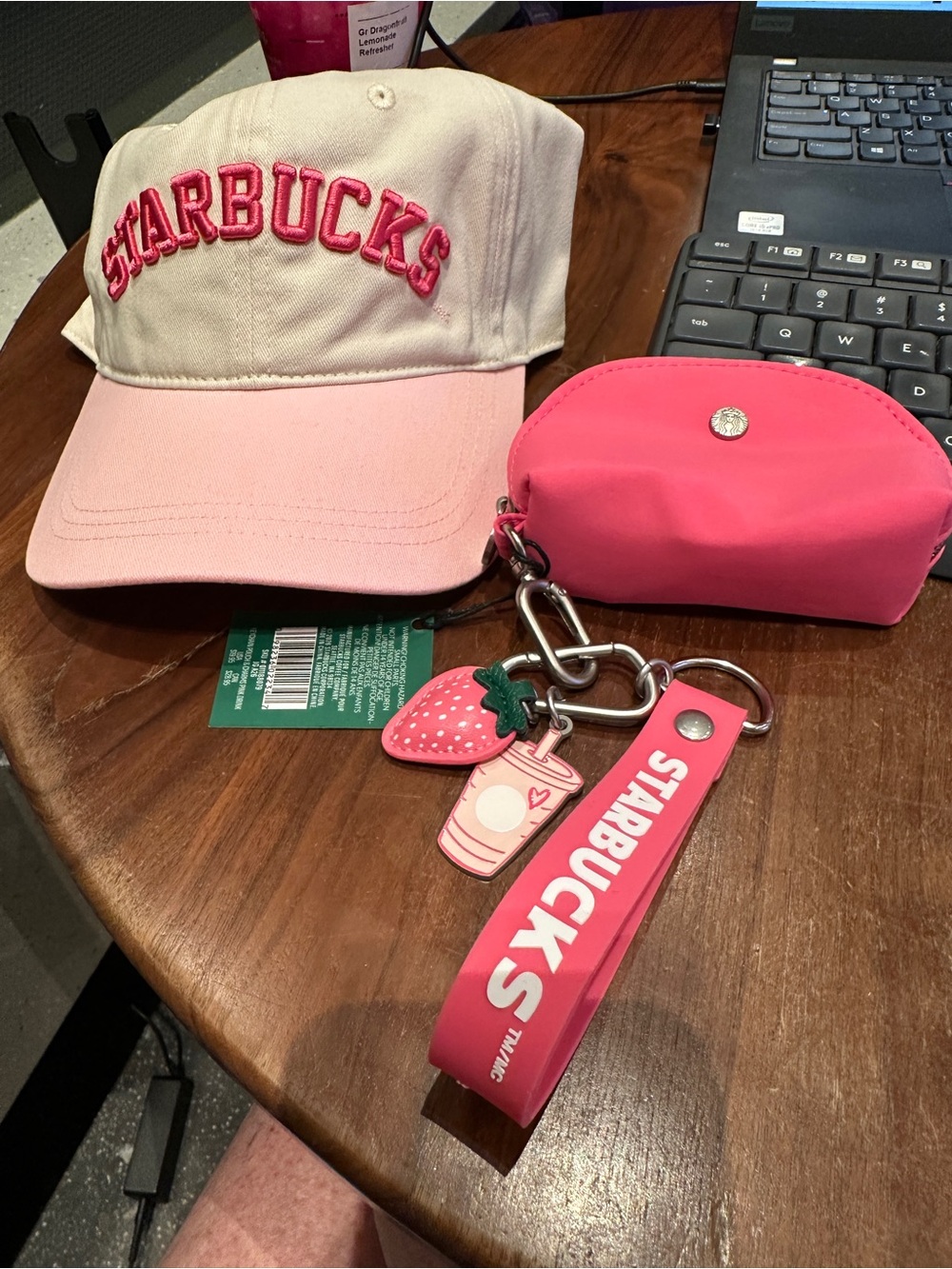 Starbucks pink hat , clips and Pink Keychain Pouch with Strap